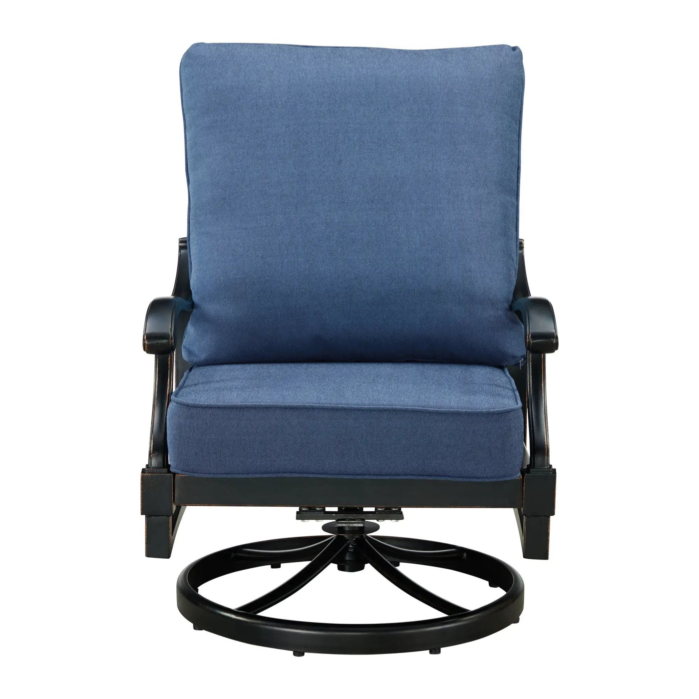 Pair of Black Aluminum Deep Seating Swivel Rocker Club Chairs with Cushions by Sharicks