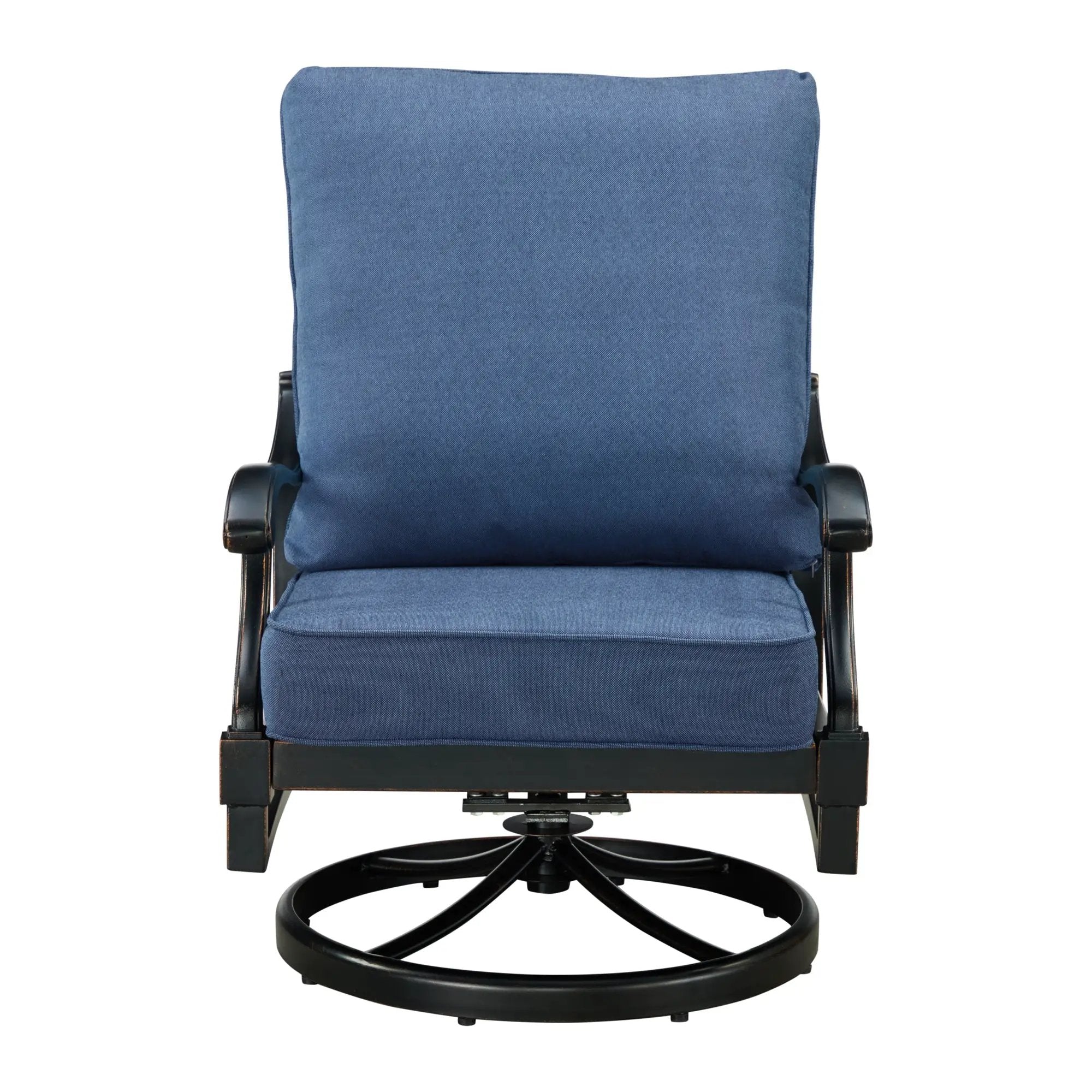 Pair of Black Aluminum Deep Seating Swivel Rocker Club Chairs with Cushions by Sharicks