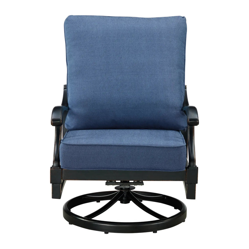 Pair of Black Aluminum Deep Seating Swivel Rocker Club Chairs with Cushions by Sharicks