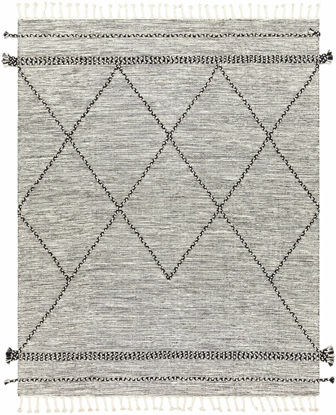 Neal Black/Cream Trellis Cotton Rug with Tassels - Clearance by Boutique Rugs
