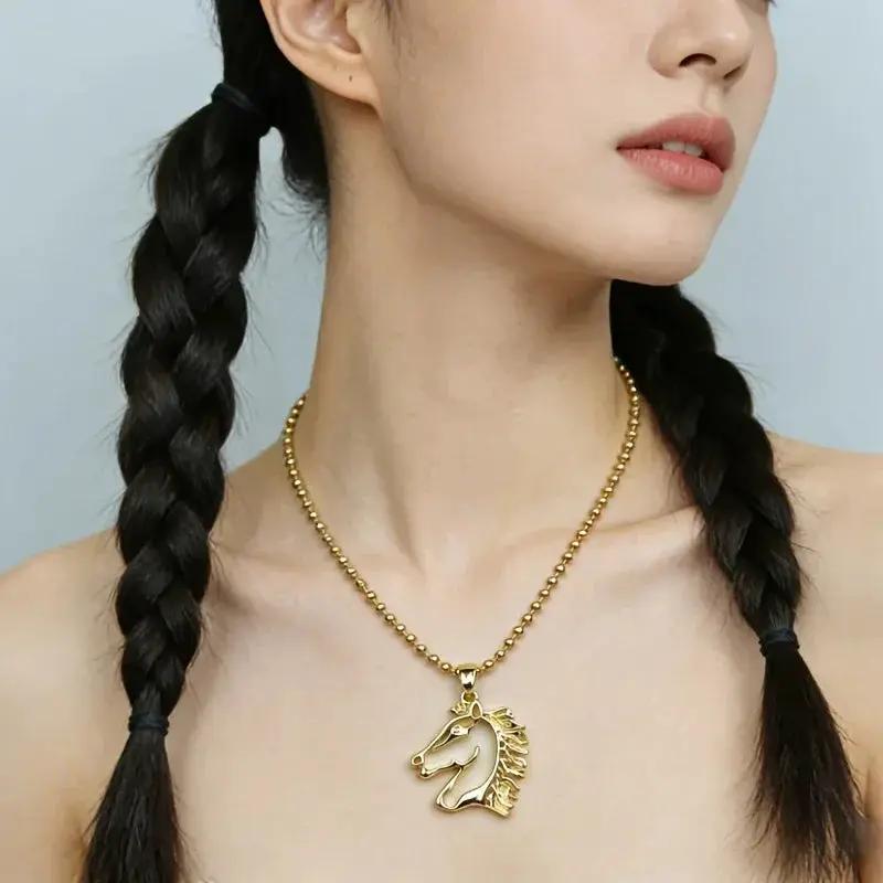 Necklace - Golden Copper Horse Pendant by House Of Avana