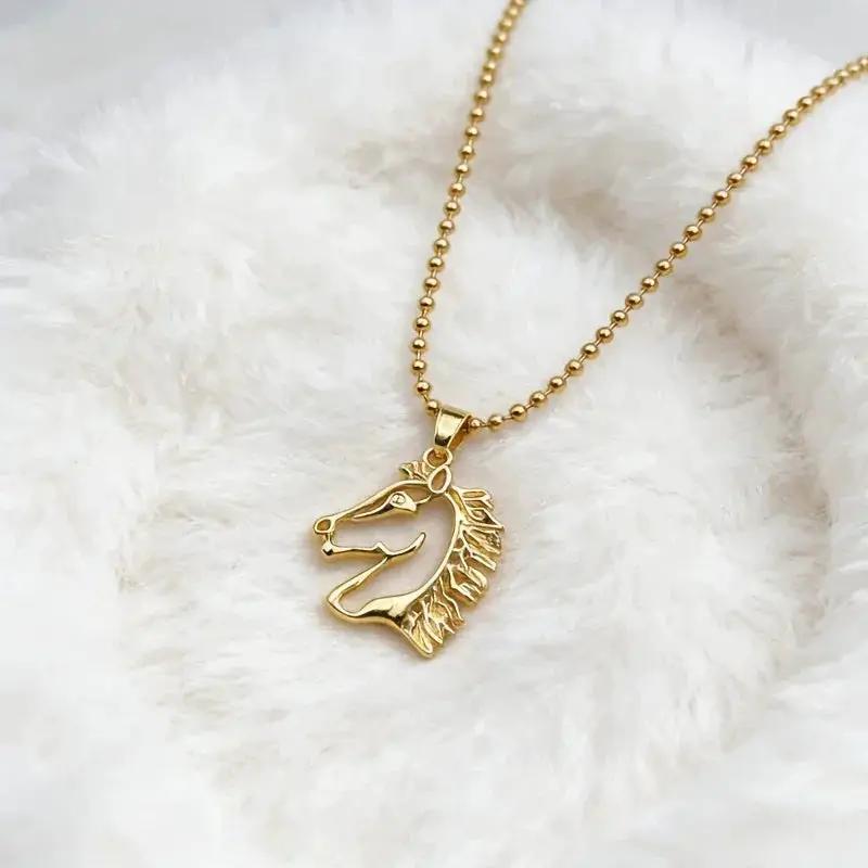 Necklace - Golden Copper Horse Pendant by House Of Avana