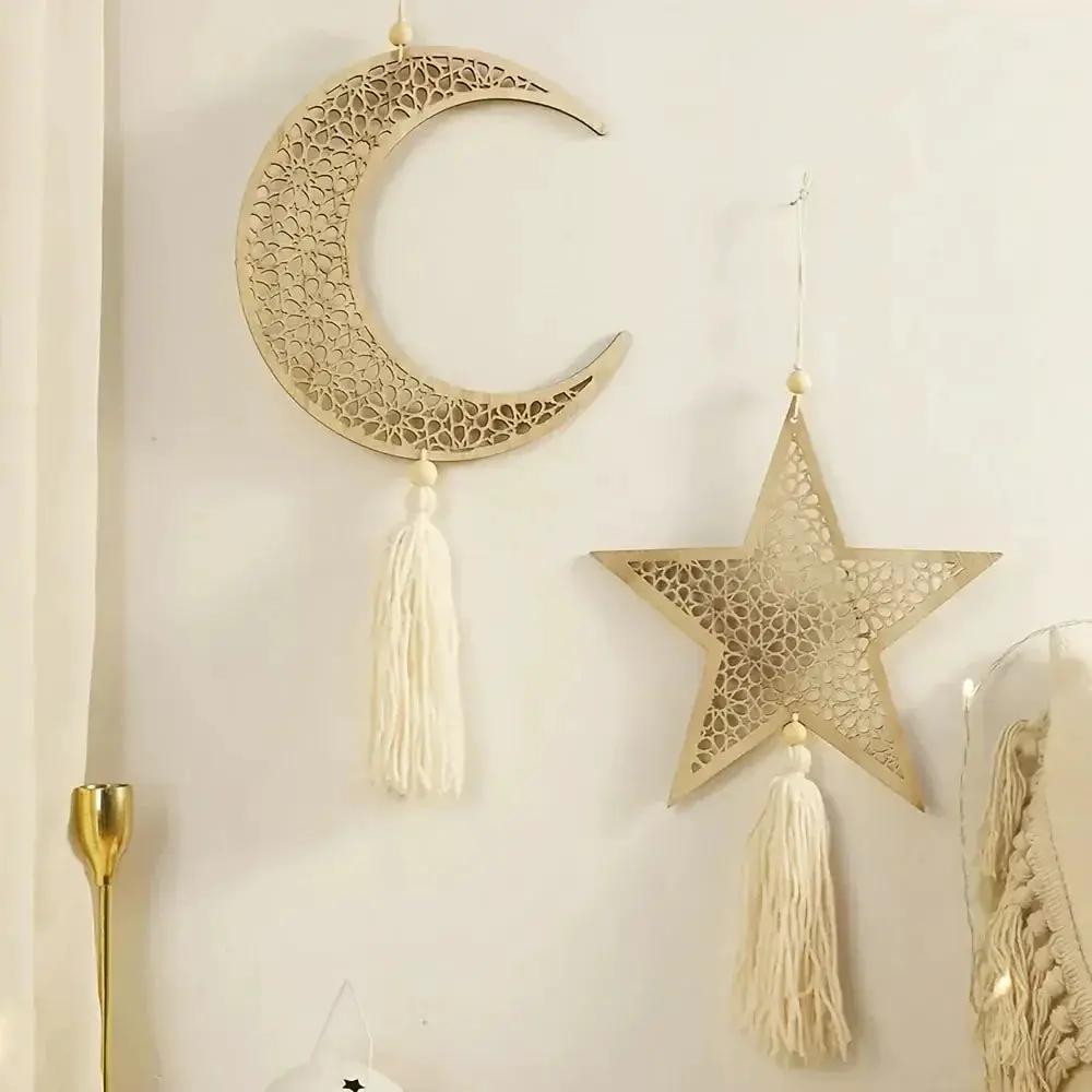 Necklace - Islamic Wooden Crescent Star Pendant by House Of Avana