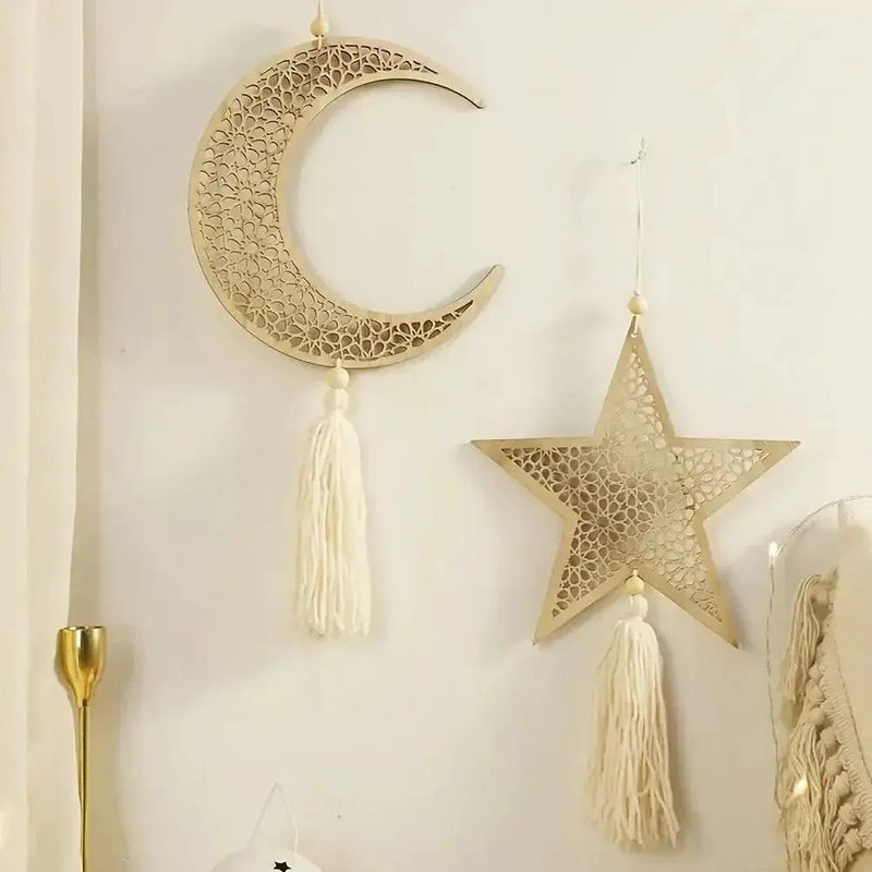 Necklace - Islamic Wooden Crescent Star Pendant by House Of Avana
