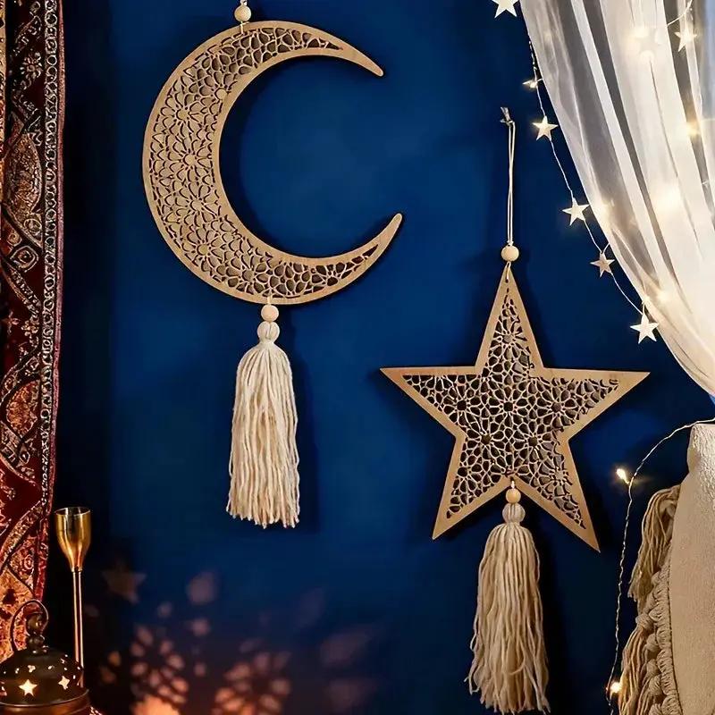 Necklace - Islamic Wooden Crescent Star Pendant by House Of Avana
