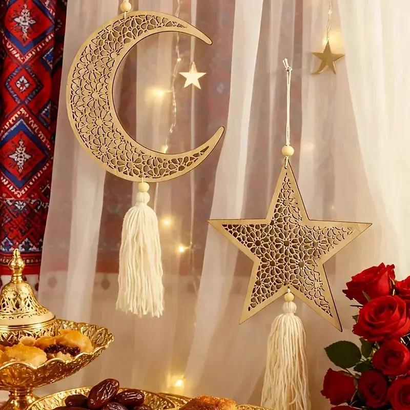 Necklace - Islamic Wooden Crescent Star Pendant by House Of Avana