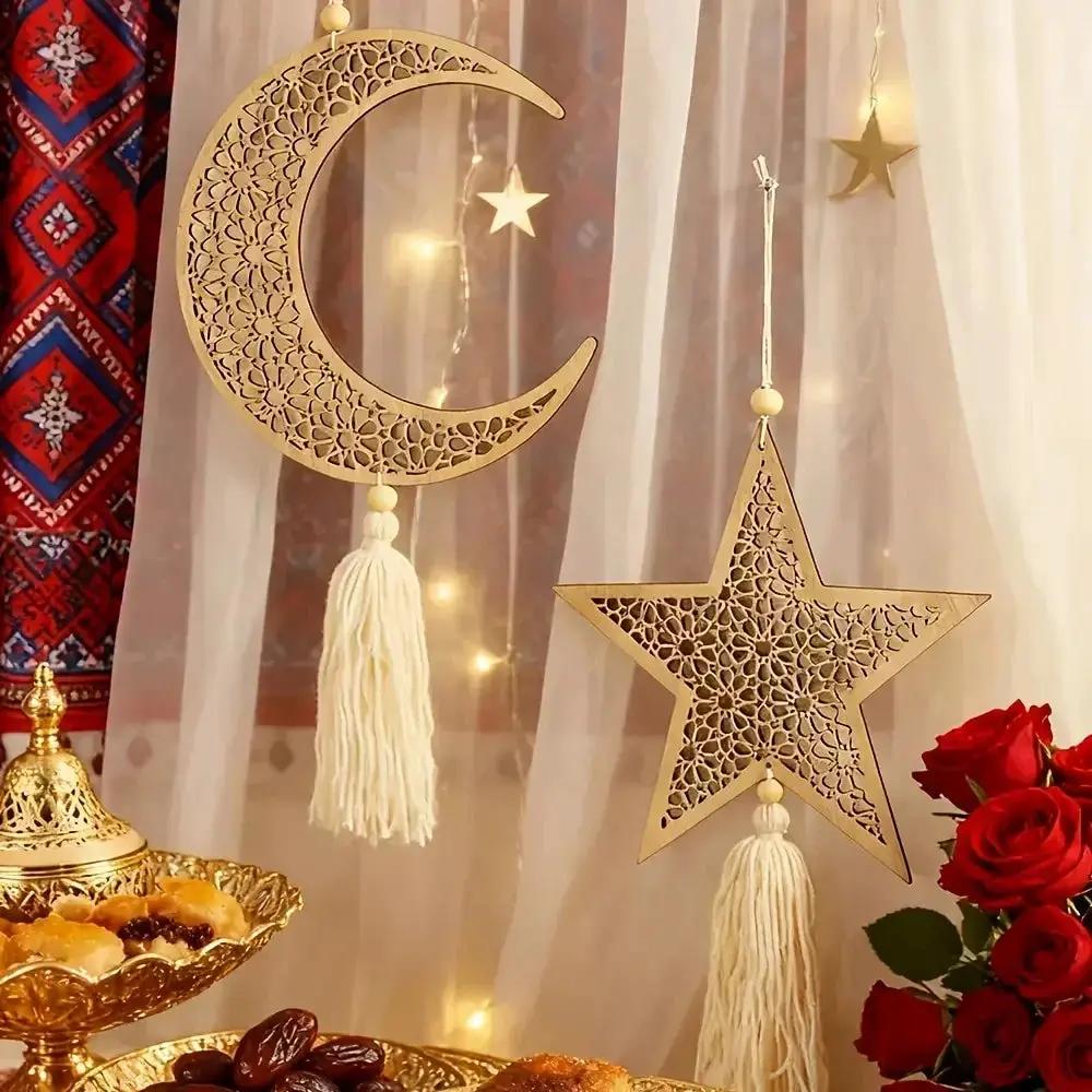 Necklace - Islamic Wooden Crescent Star Pendant by House Of Avana