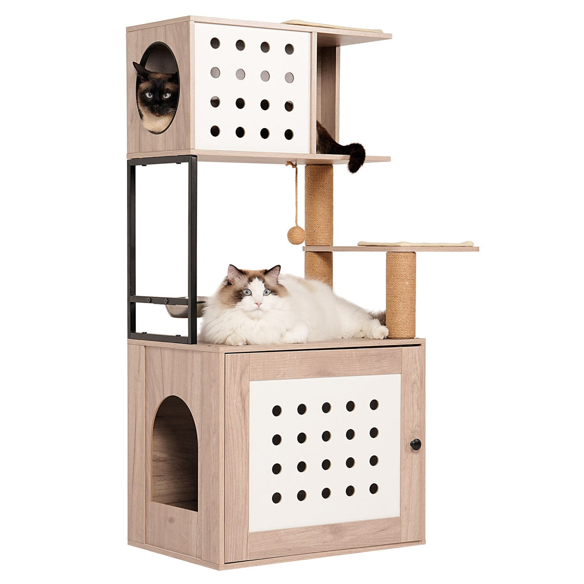 Cat Tree with Litter Box Enclosure and Large Hammock - Gray & White, photo 10 of 13