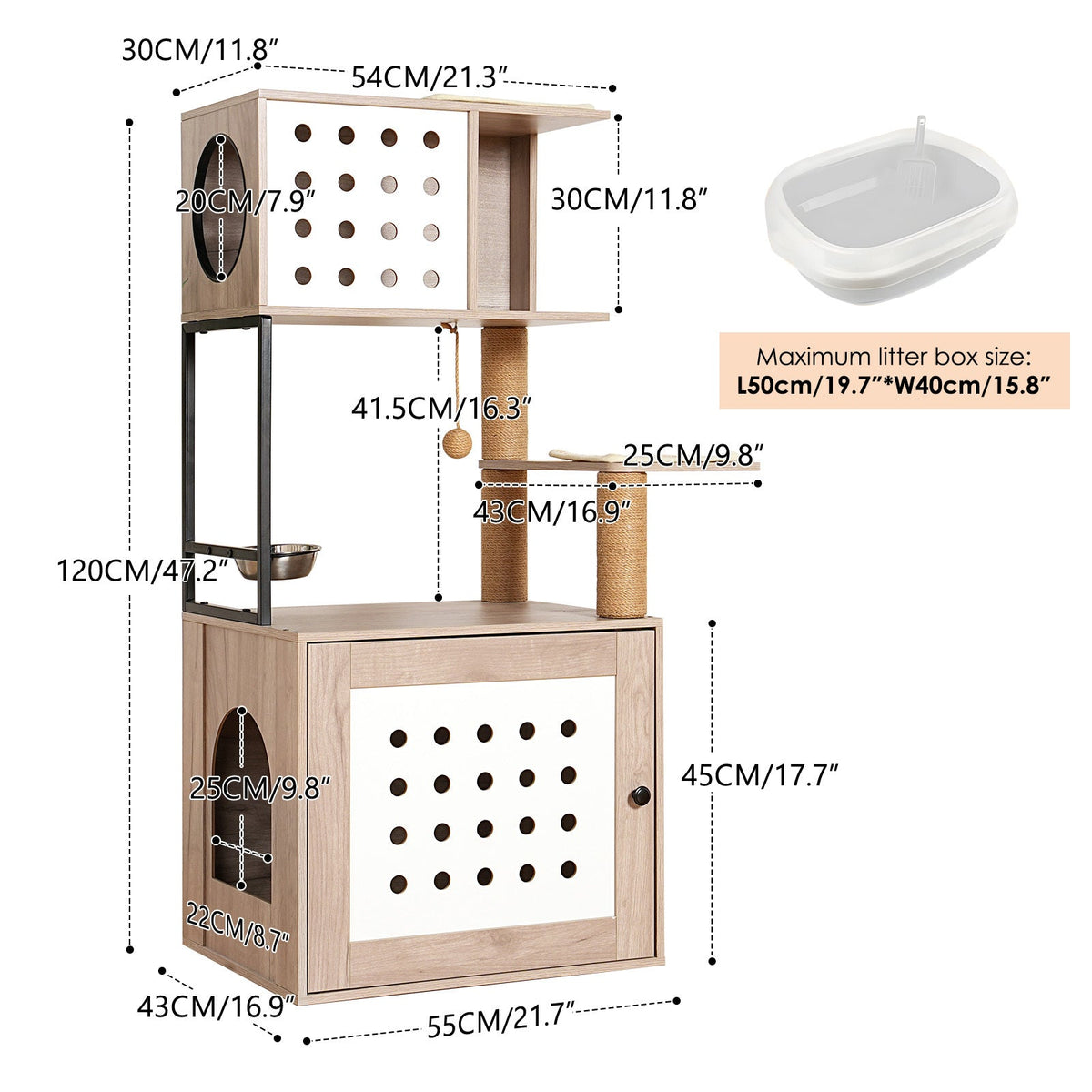 Cat Tree with Litter Box Enclosure and Large Hammock - Gray & White, photo 11 of 13