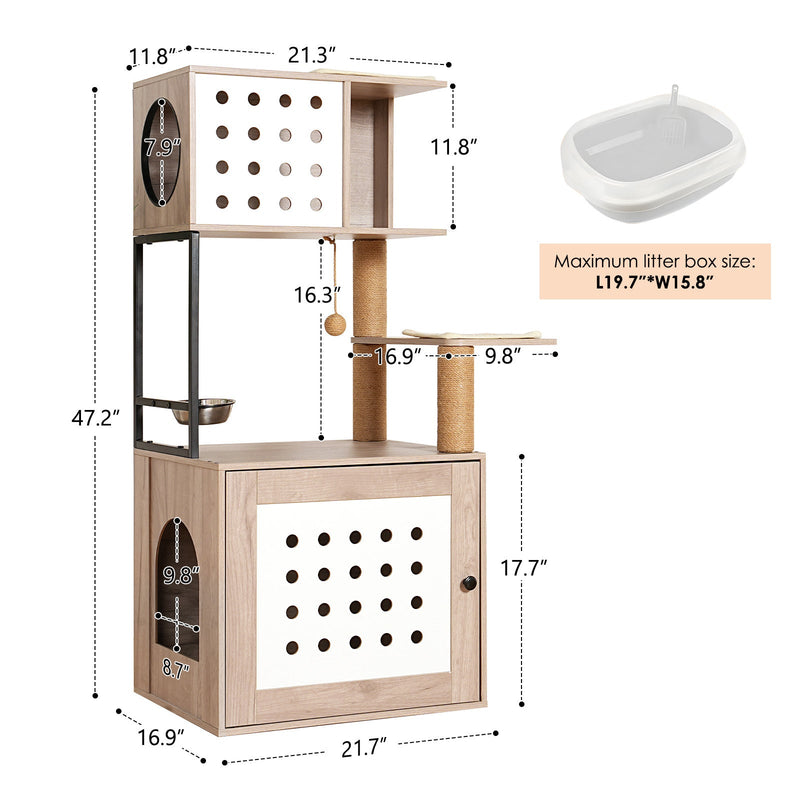 Cat Tree with Litter Box Enclosure and Large Hammock - Gray & White, photo 12 of 13