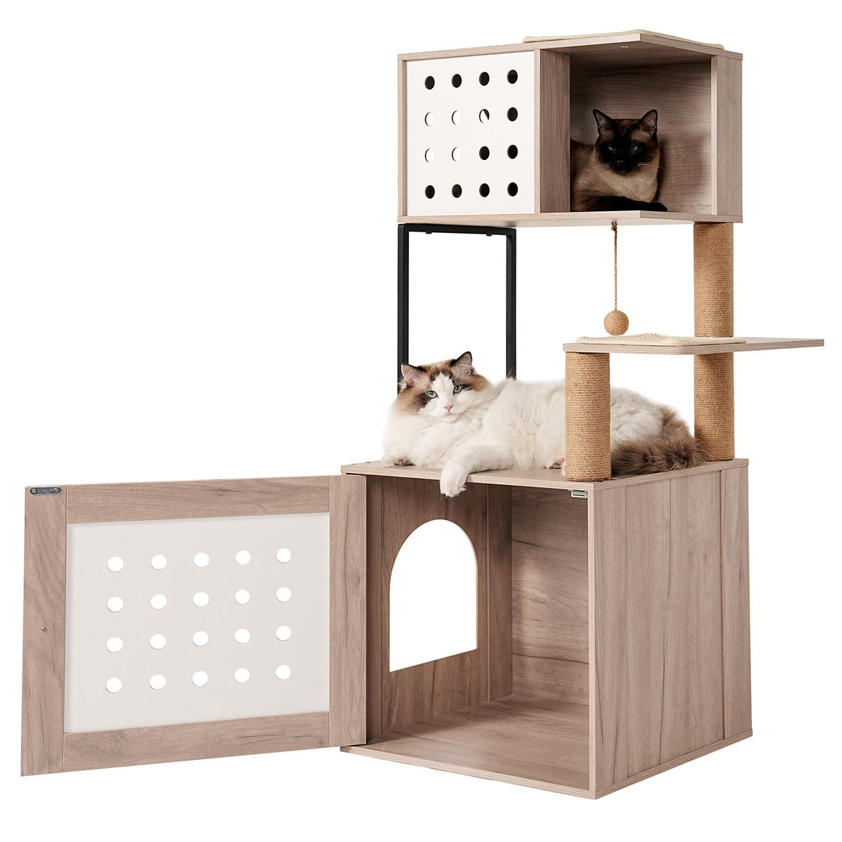 Cat Tree with Litter Box Enclosure and Large Hammock - Gray & White, photo 8 of 13