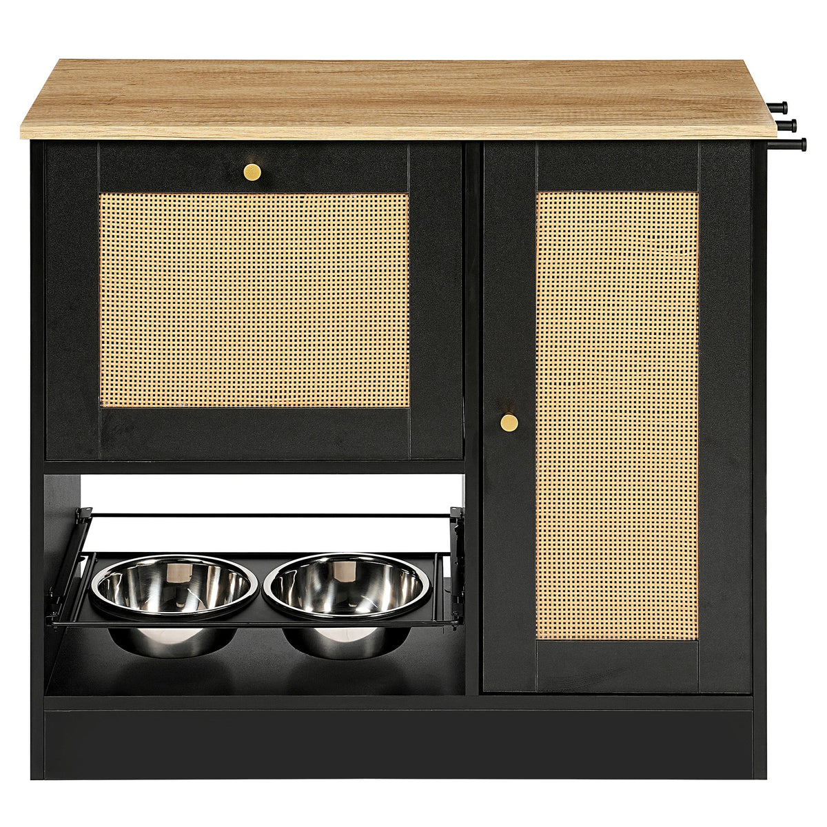 Feeding Station with 2 Lockers and Elevated Bowls - Black, photo 10 of 13