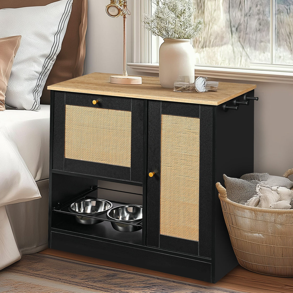 Feeding Station with 2 Lockers and Elevated Bowls - Black, photo 3 of 13