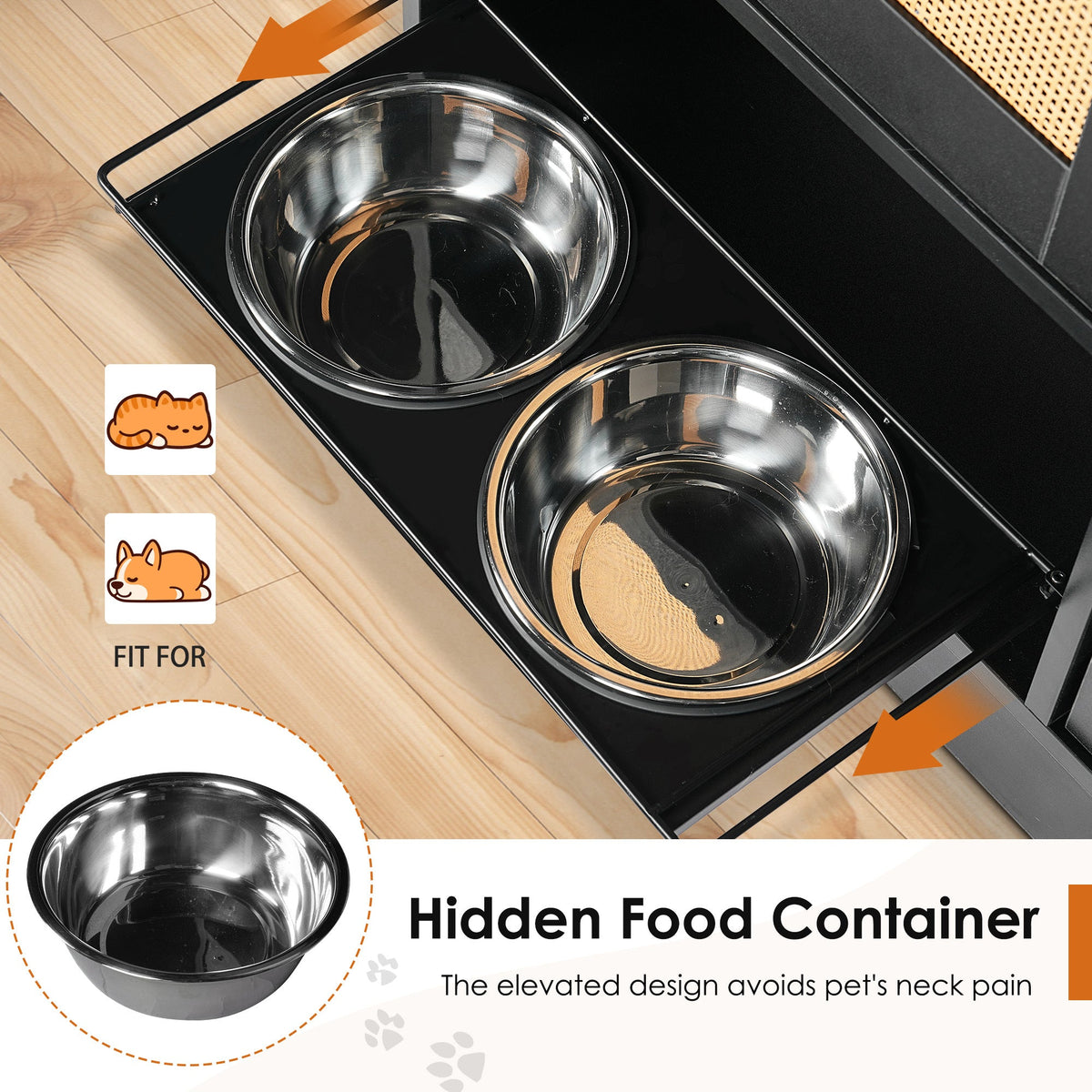 Feeding Station with 2 Lockers and Elevated Bowls - Black, photo 5 of 13