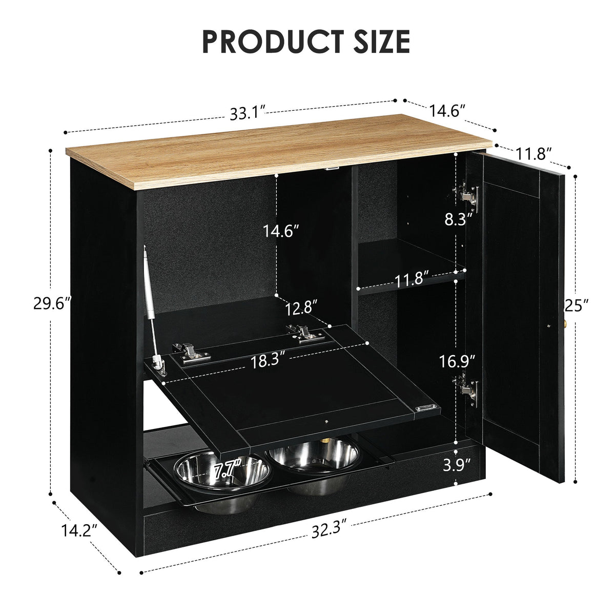 Feeding Station with 2 Lockers and Elevated Bowls - Black, photo 8 of 13