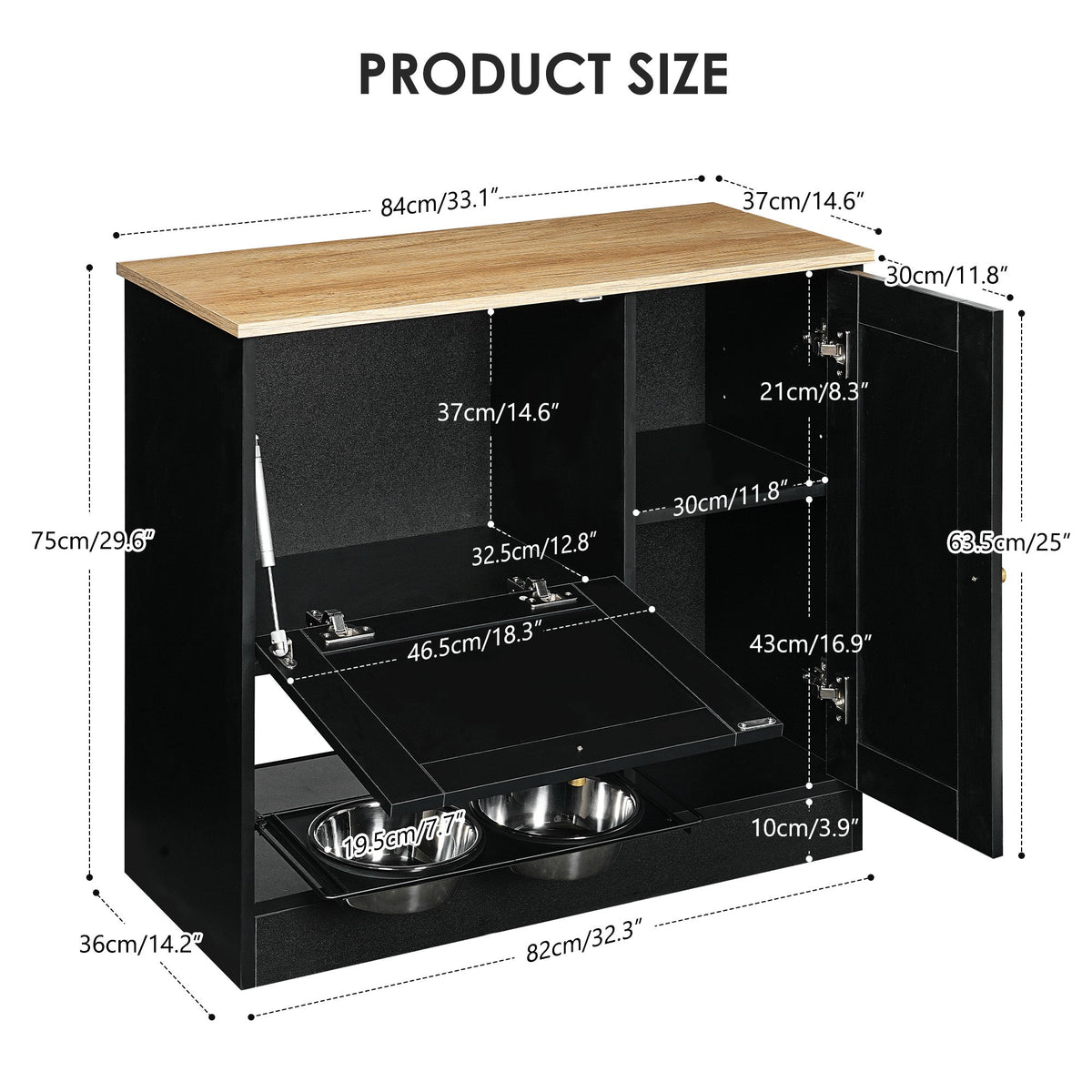 Feeding Station with 2 Lockers and Elevated Bowls - Black, photo 9 of 13