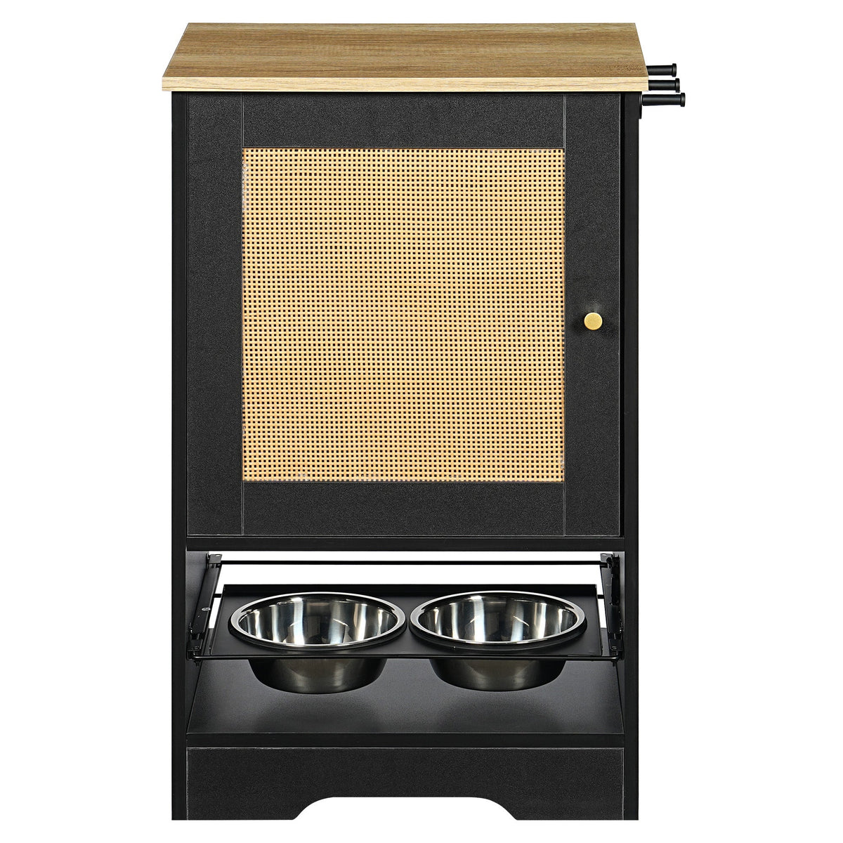 Feeding Station with Storage Cabinet and Stainless Steel Bowls - Black, photo 12 of 13