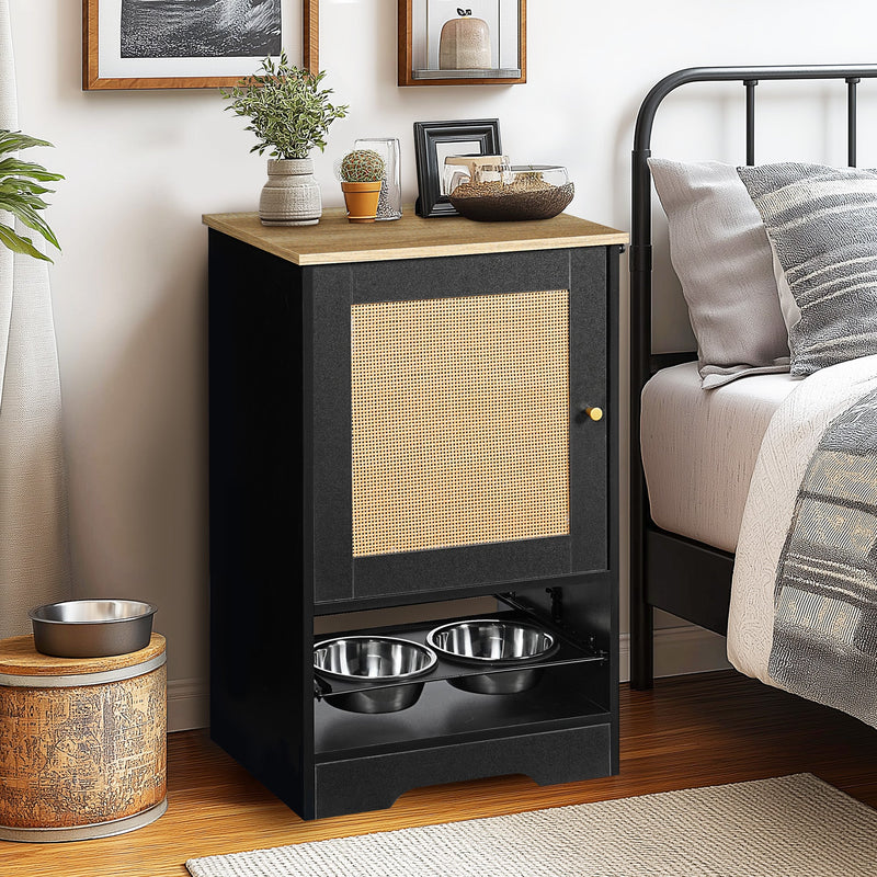 Feeding Station with Storage Cabinet and Stainless Steel Bowls - Black, photo 3 of 13