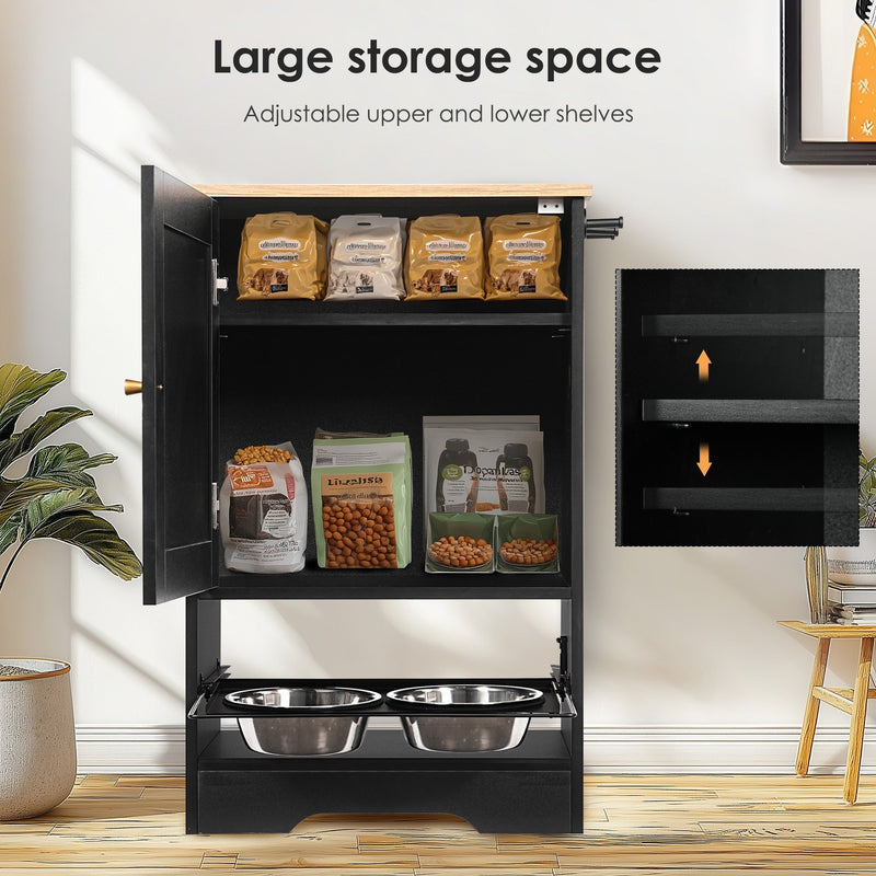 Feeding Station with Storage Cabinet and Stainless Steel Bowls - Black, photo 5 of 13