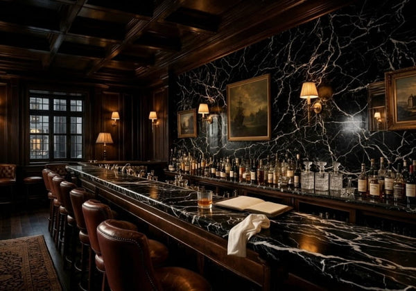 Negro Marquina Supreme Honed Marble Slab Random room scene