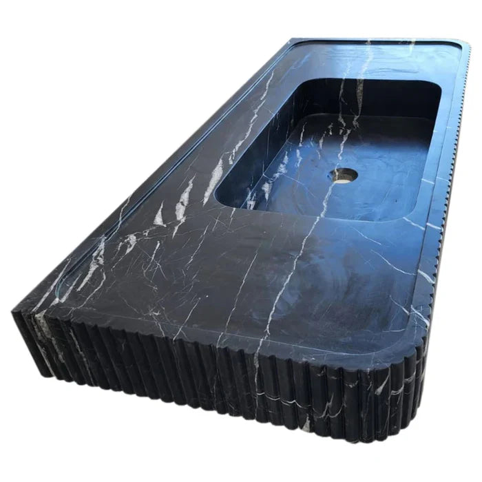 Nero Marquina Marble Wall-mount Bathroom Vanity Sink Fluted Front (W)20" (L)48" (H)5" by GobekDesign