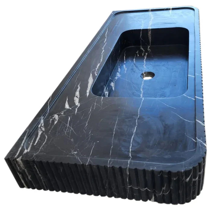 Nero Marquina Marble Wall-mount Bathroom Vanity Sink Fluted Front (W)20" (L)48" (H)5" by GobekDesign