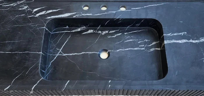 Nero Marquina Marble Wall-mount Bathroom Vanity Sink Fluted Front (W)20" (L)48" (H)5" by GobekDesign