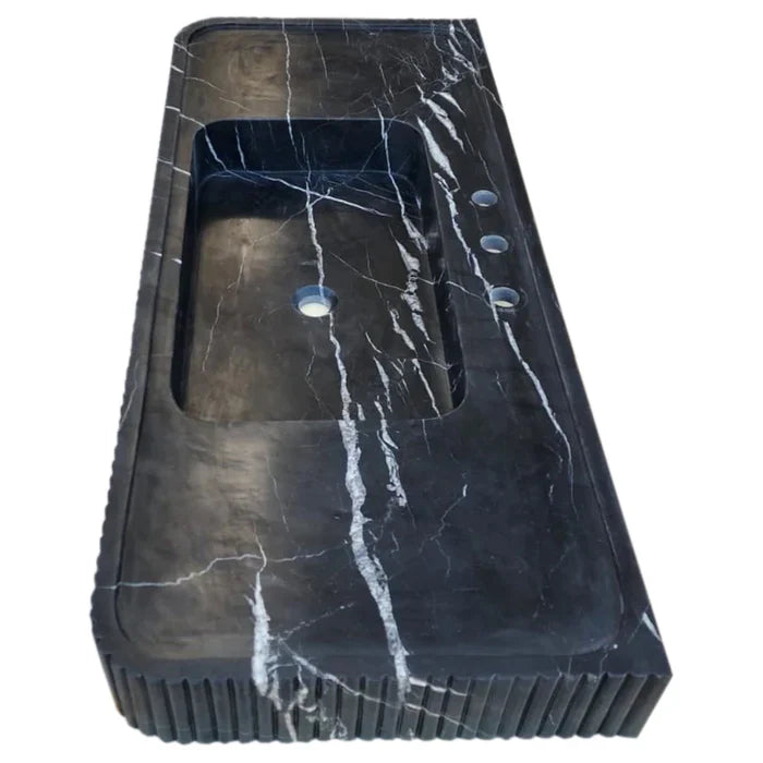 Nero Marquina Marble Wall-mount Bathroom Vanity Sink Fluted Front (W)20" (L)48" (H)5" by GobekDesign