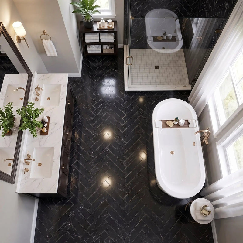 Nero Marquina Premium Polished Marble Tiles 4x12 by Stonetiledepot