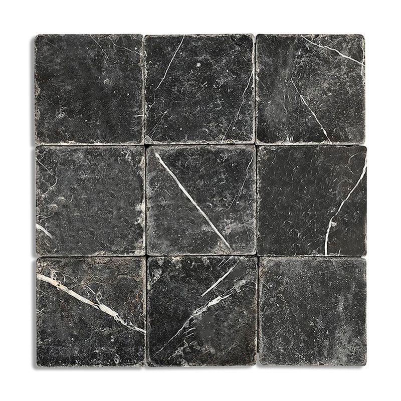 Nero Marquina Premium Tumbled Marble Tiles 4x4 Marble Tumbled 4x4 Tiles