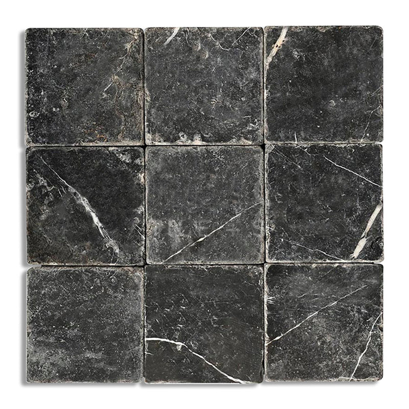 Nero Marquina Premium Tumbled Marble Tiles 6x6 Marble Tumbled 6x6 Tiles