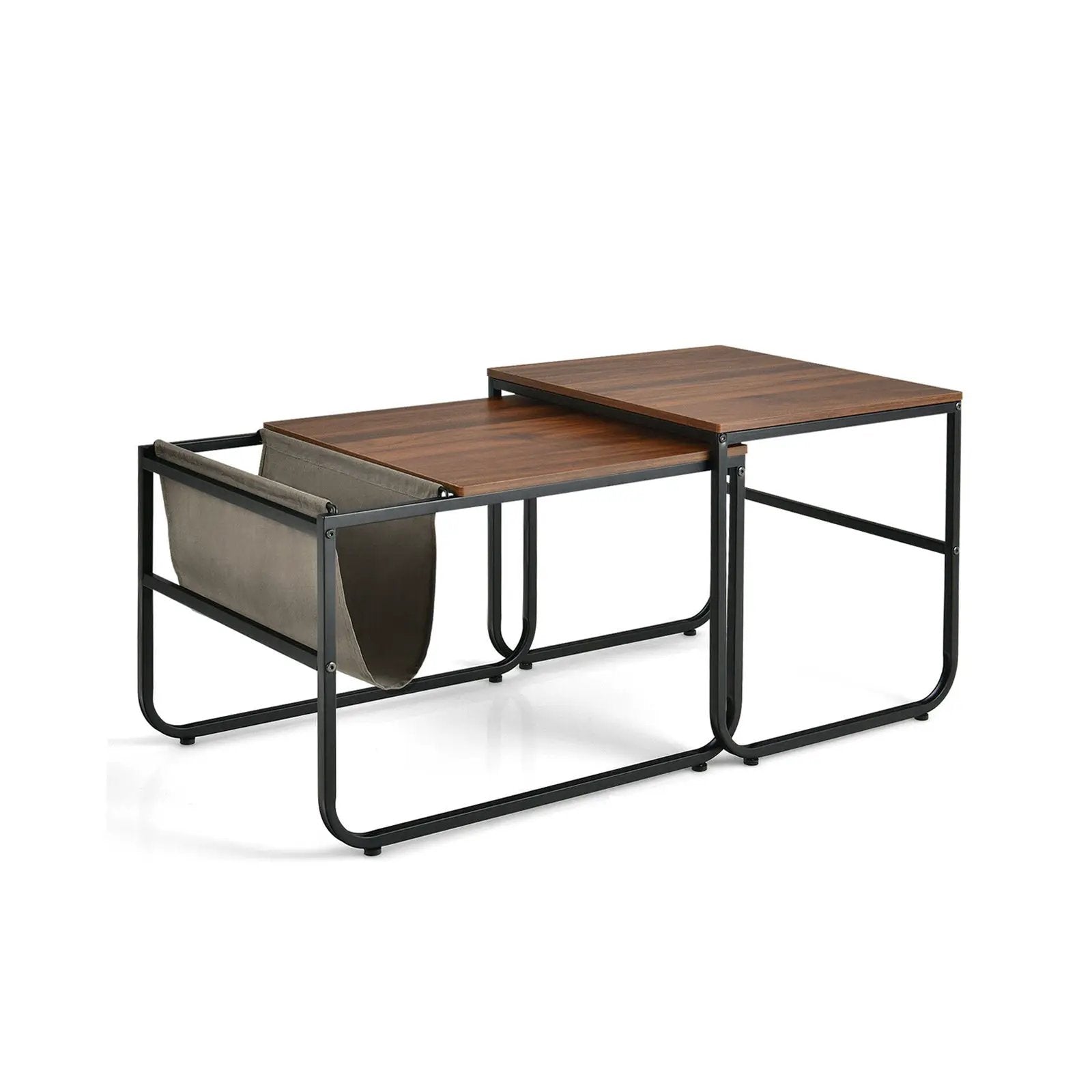 Set of 2 Nesting Coffee Tables with Side Pocket for Living Room Bedroom-Rustic Brown by DirectDeals