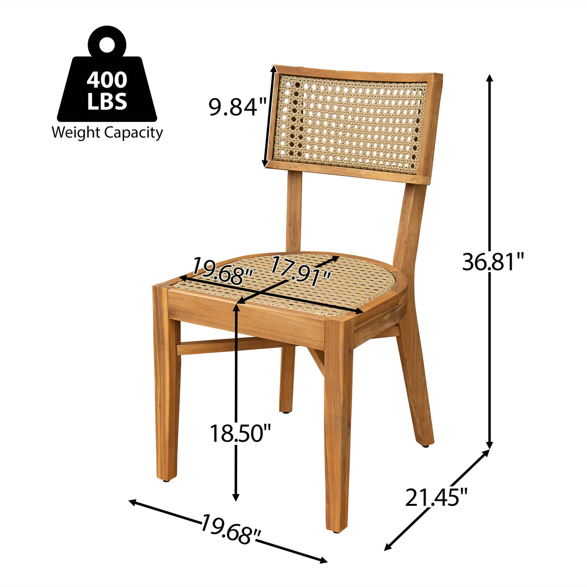 Netro Acacia Wood Dining Chair with Light Brown Wicker, photo 12 of 19
