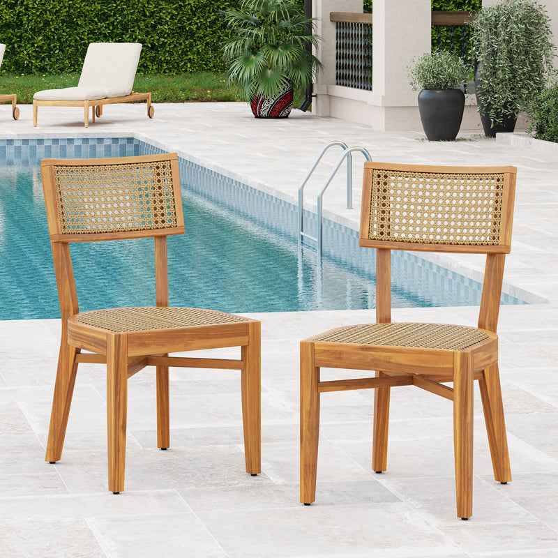 Netro Acacia Wood Dining Chair with Light Brown Wicker, photo 2 of 19