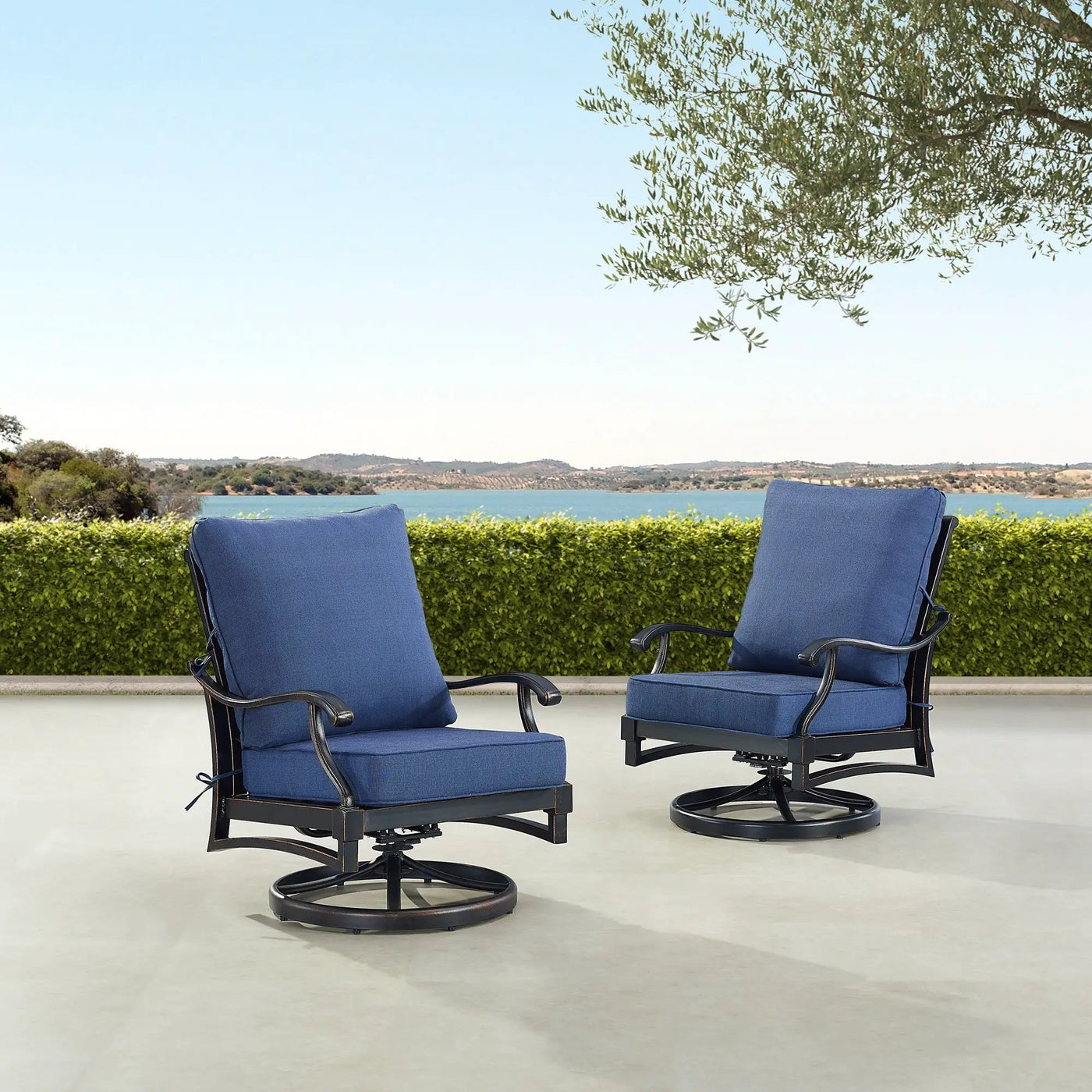 Pair of Black Aluminum Deep Seating Swivel Rocker Club Chairs with Cushions by Sharicks