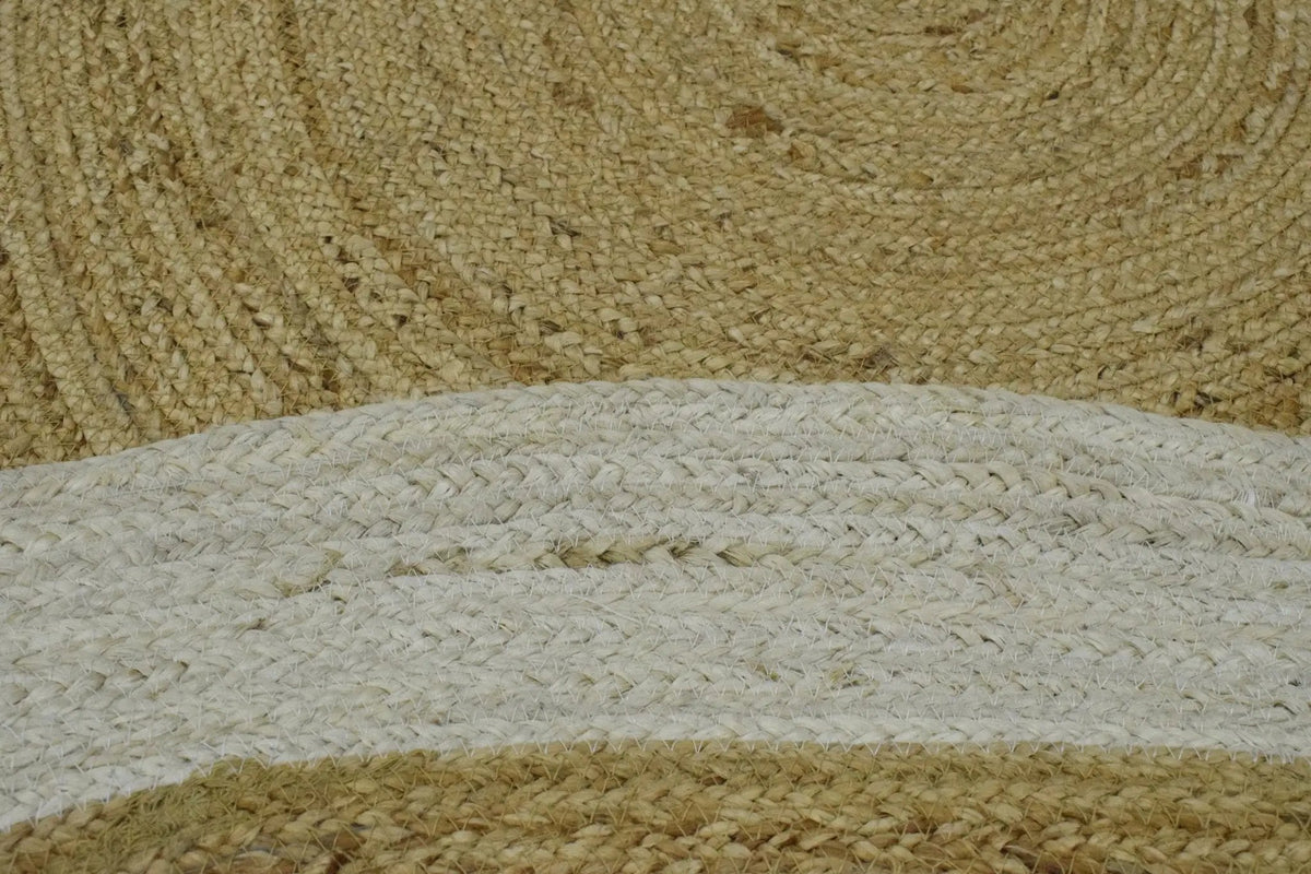 100% ALL NATURAL FIBER HAND BRAIDED BOHO WHITE ROUND JUTE RUG | JR4 by The Rug Decor