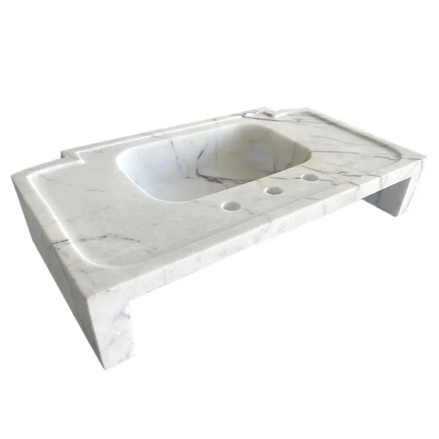Turkish White Marble Wall-Mount Bathroom Sink Handcrafted Polished Finish 18 x 28 x 6 by GobekDesign