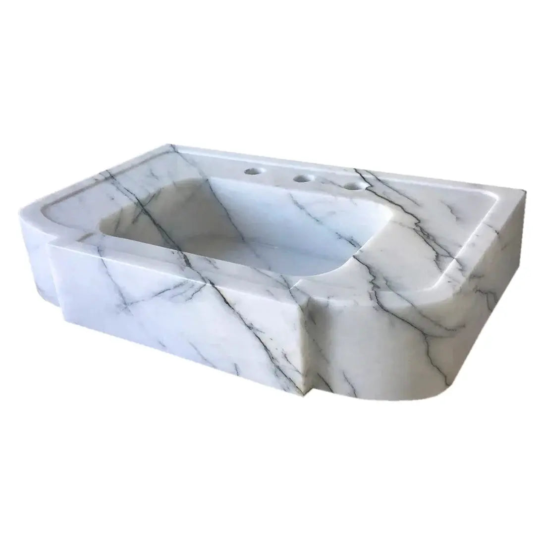 Turkish White Marble Wall-Mount Bathroom Sink Handcrafted Polished Finish 18 x 28 x 6 by GobekDesign