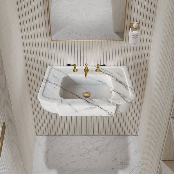 Turkish White Marble Wall-Mount Bathroom Sink Handcrafted Polished Finish 18 x 28 x 6