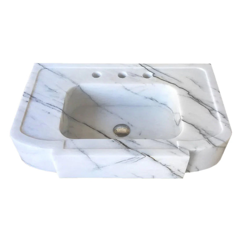 New York White Marble Wall-mount Bathroom Sink Polished (W)18" (L)28" (H)6" by GobekDesign