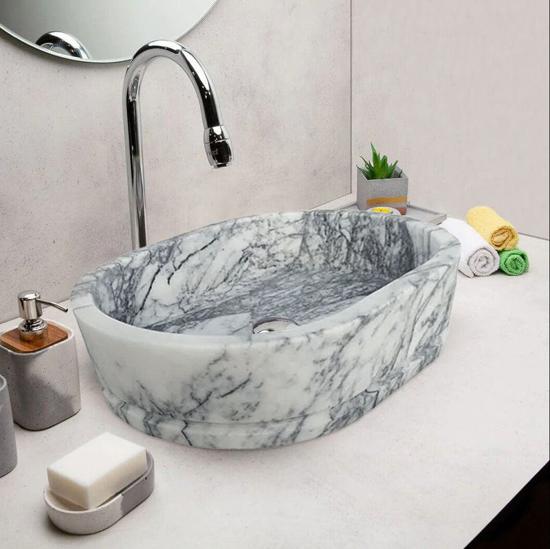 New York Marble Ellipse Shaped Wall-mount Bathroom Sink (W)13.5" (L)19.6" (H)5" by GobekDesign