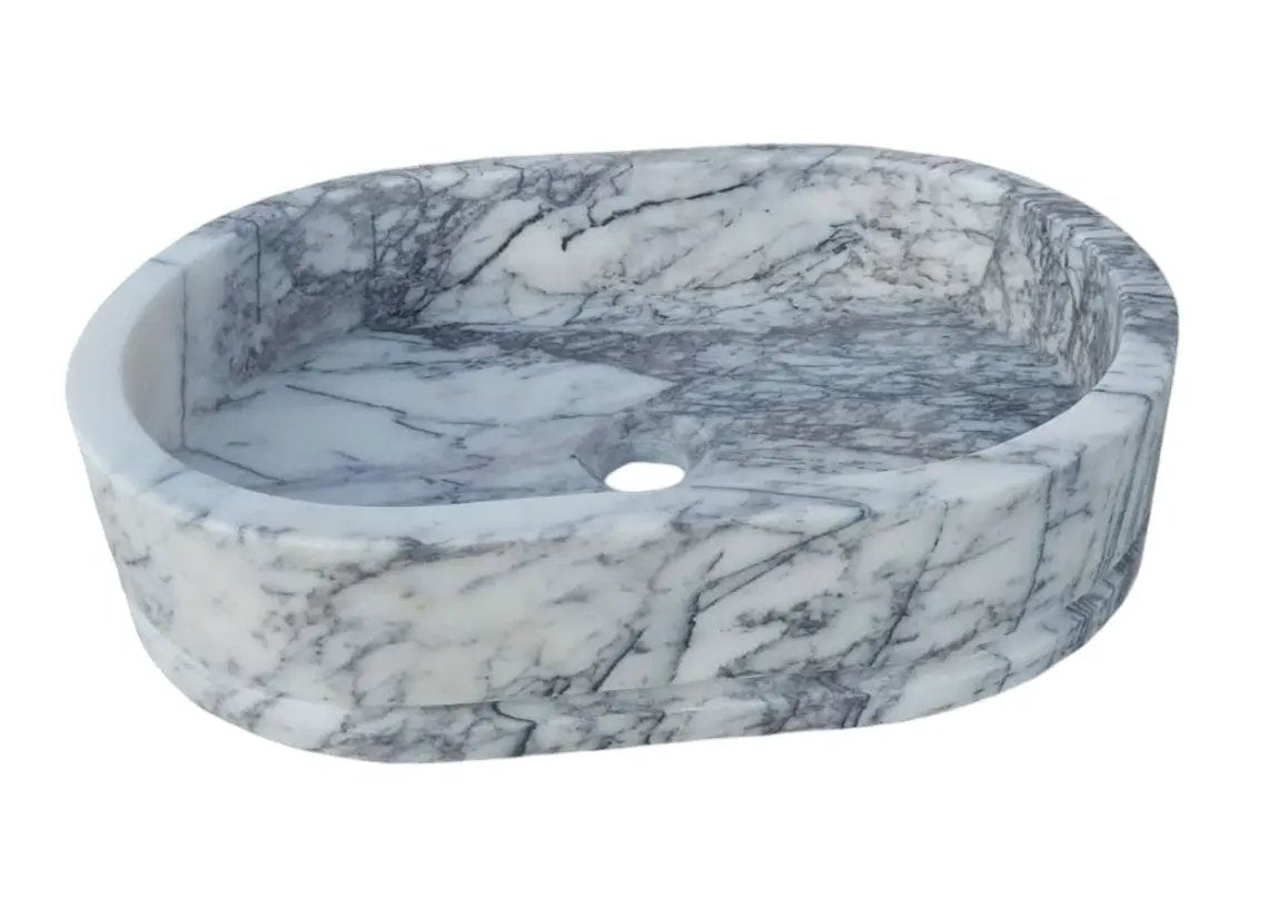 Handcrafted Turkish Marble Ellipse Wall Mount Sink 13.5x19.6x5 by GobekDesign