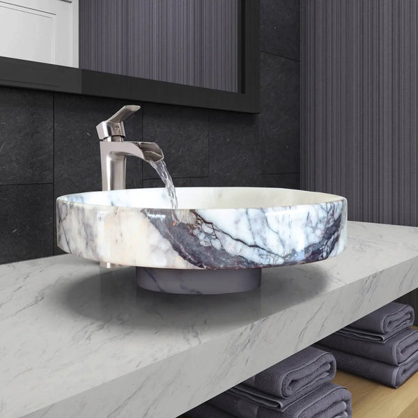 White Marble Natural Stone Handcrafted Vessel Sink Above Counter Polished 15.5x4.5