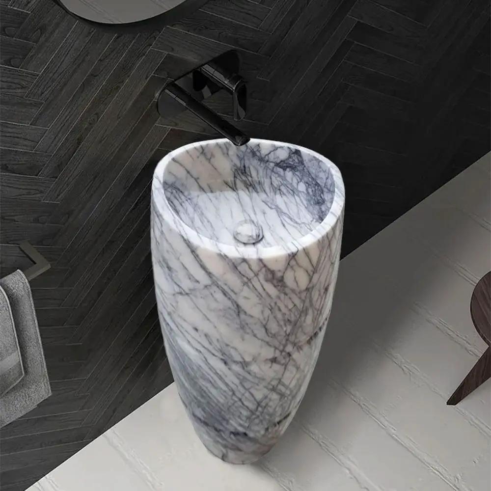 Turkish Marble Curved Pedestal Sink - Sculptural Design 22x34 by GobekDesign