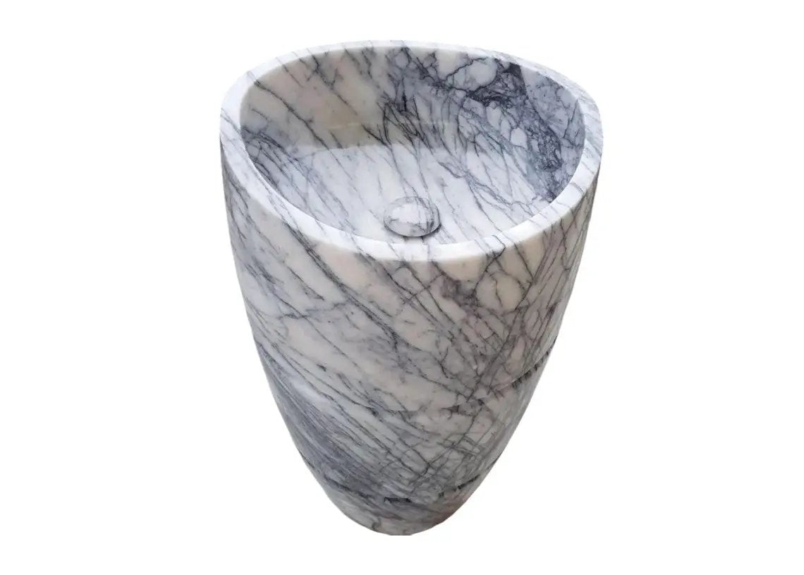 Turkish Marble Curved Pedestal Sink - Sculptural Design 22x34 by GobekDesign