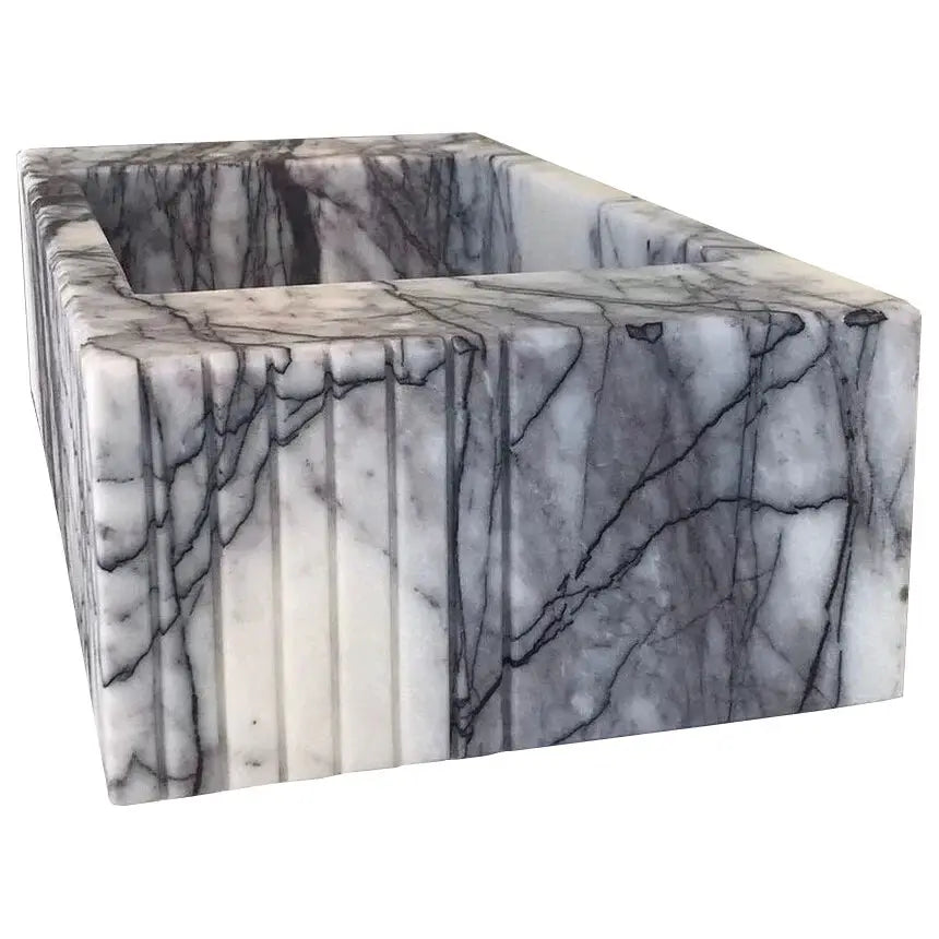 New York Marble Wall Mount Bathroom Sink Fluted Design with 12 by 20 by 5 Inch Size by GobekDesign