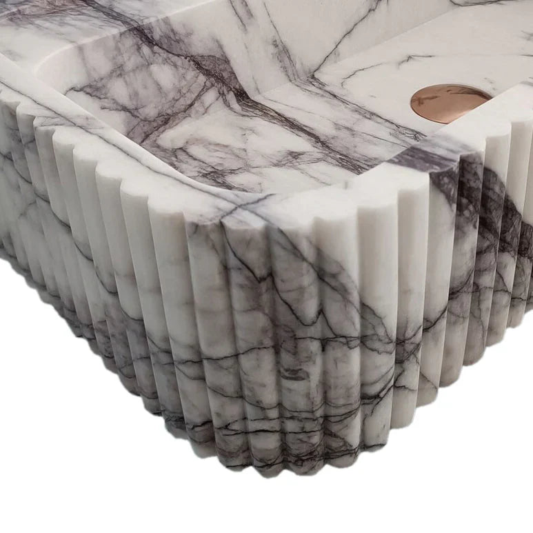 New York Marble Wall-mount Bathroom Sink Ribbed Textured (W)14" (L)24" (H)6" by GobekDesign