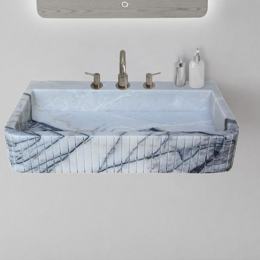 New York Marble Wall-mount Bathroom Sink Fluted Front and Edges (W)16" (L)28" (H)5" by GobekDesign