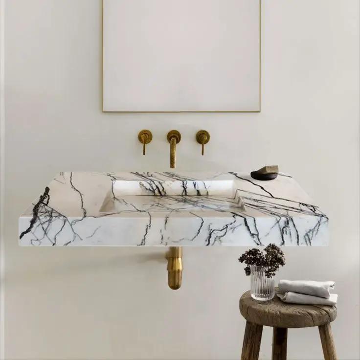 Turkish Marble Wall-mount Rectangular Bathroom Sink 43 Inch - Polished by GobekDesign