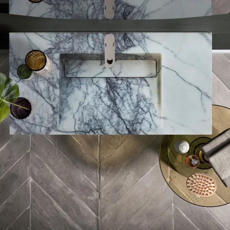 Turkish Marble Wall Mount Bathroom Sink Polished 20x40 Hidden Drain by GobekDesign